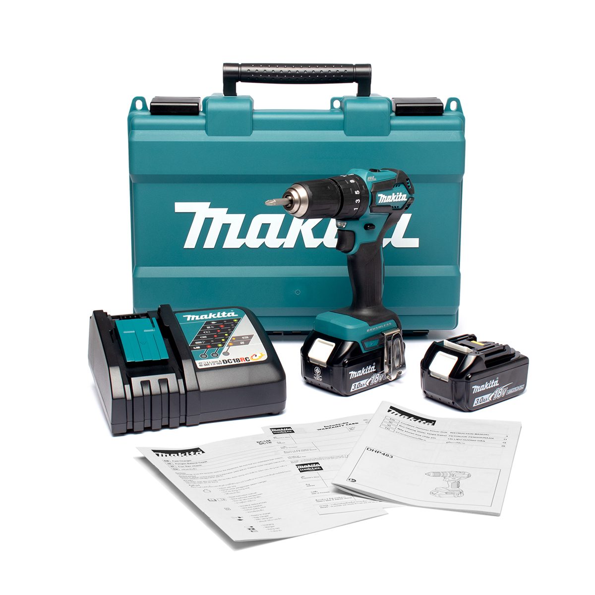 MAKITA สว่านกระแทกไร้สาย 18 โวลต์ ขนาด 13 มม. (1/2 นิ้ว) รุ่น DHP483RFE แรงบิดหมุน 40 นิวตันเมตร รวมแบตเตอรี่-แท่นชาร์จ (มากีต้า)