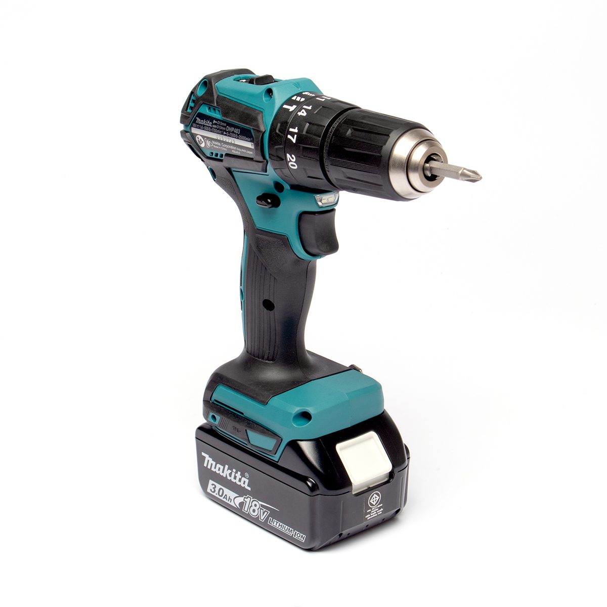 MAKITA สว่านกระแทกไร้สาย 18 โวลต์ ขนาด 13 มม. (1/2 นิ้ว) รุ่น DHP483RFE แรงบิดหมุน 40 นิวตันเมตร รวมแบตเตอรี่-แท่นชาร์จ (มากีต้า)