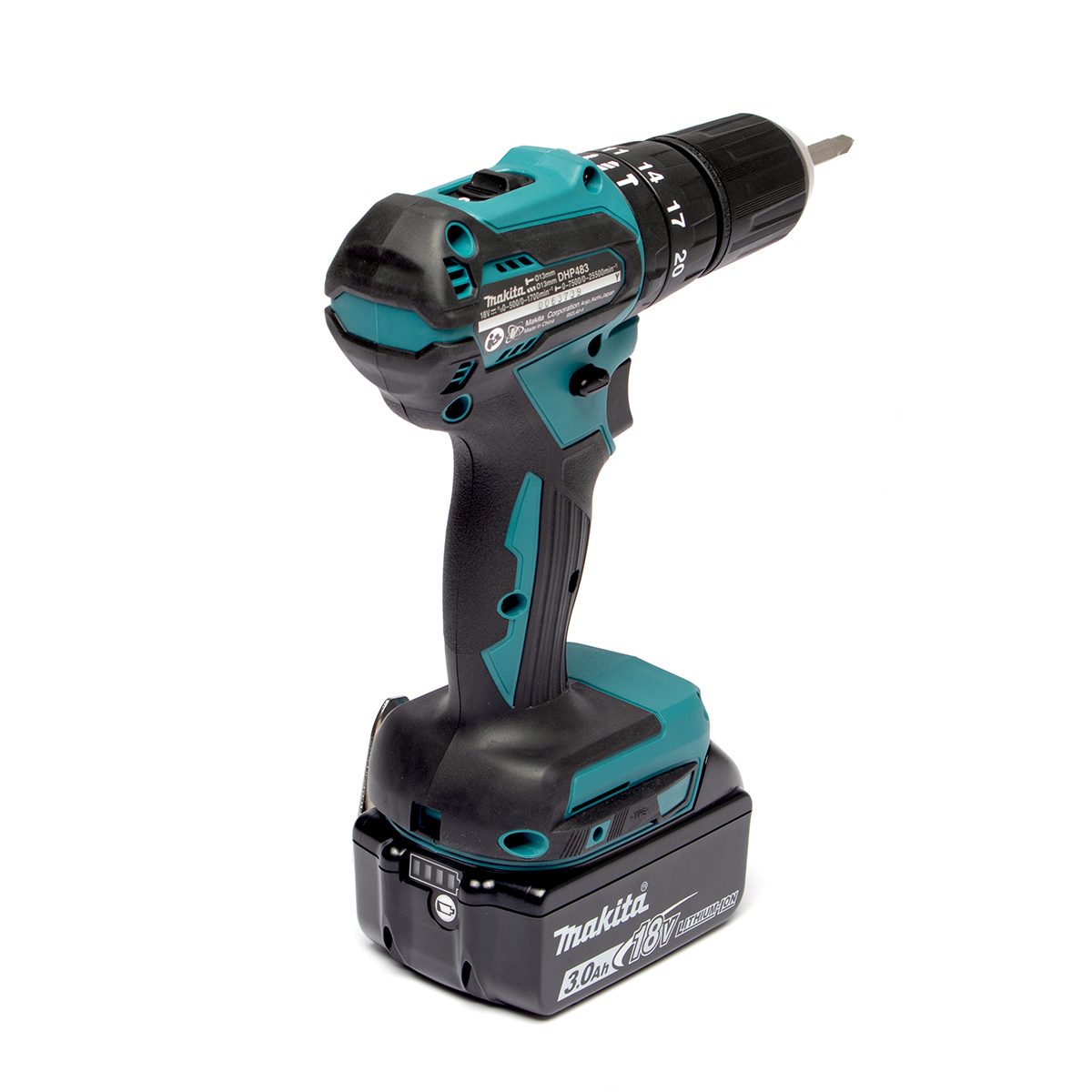 MAKITA สว่านกระแทกไร้สาย 18 โวลต์ ขนาด 13 มม. (1/2 นิ้ว) รุ่น DHP483RFE แรงบิดหมุน 40 นิวตันเมตร รวมแบตเตอรี่-แท่นชาร์จ (มากีต้า)