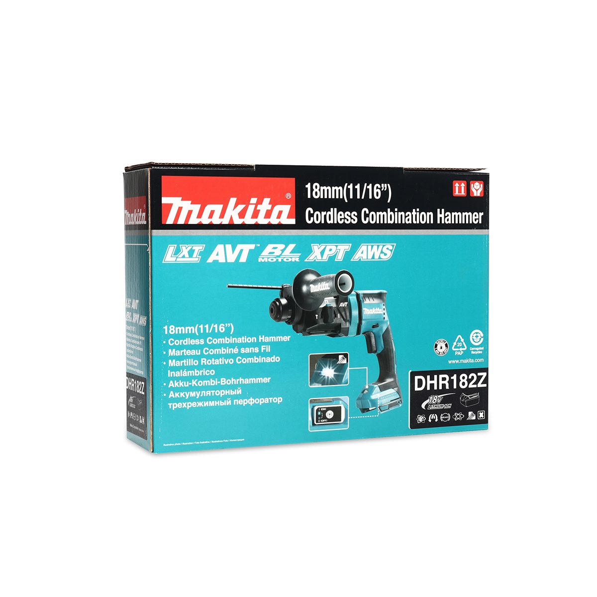 MAKITA สว่านโรตารี่ไร้สาย 18 โวลต์ ขนาด 18 มม. (11/16 นิ้ว) รุ่น DHR-182Z ขนาดหัวจับดอกสว่าน 1/2 นิ้ว ใช้กับดอกสว่าน SDS PLUS ไม่รวมแบตเตอรี