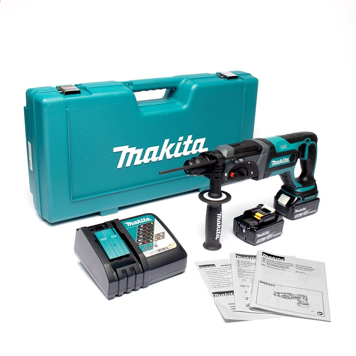 MAKITA สว่านโรตารี่ไร้สาย 18 โวลต์ ขนาด 20 มม. (13/16 นิ้ว) รุ่น DHR241RFE ขนาดหัวจับดอกสว่าน 1/2 นิ้ว ใช้กับดอกสว่าน SDS PLUS รวมแบตเตอรี่-
