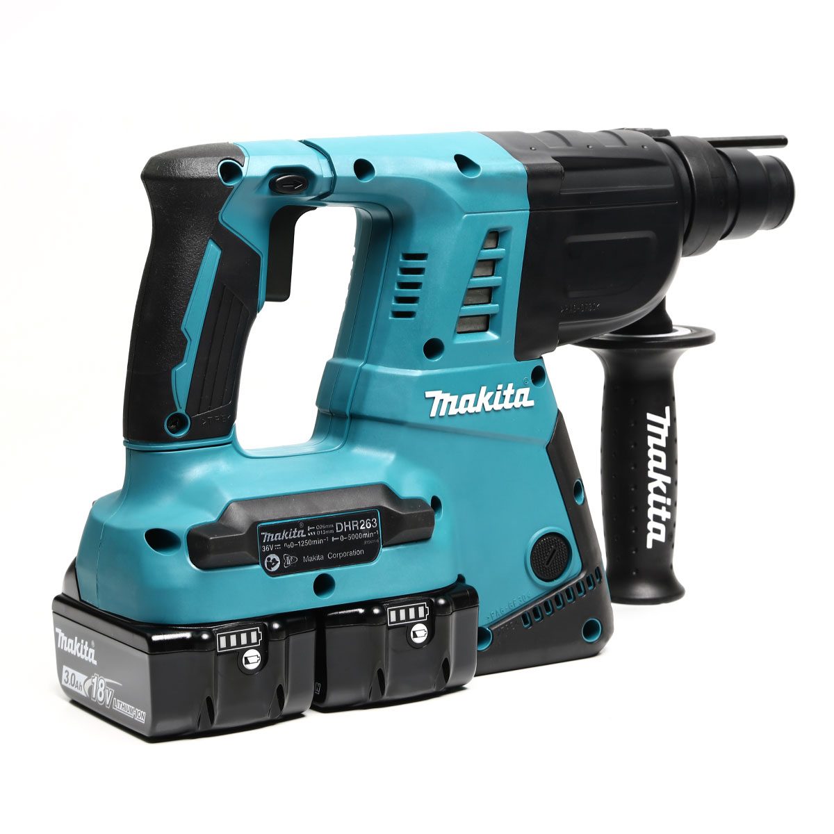MAKITA สว่านโรตารี่ไร้สาย 36 โวลต์ ขนาด 26 มม. (1 นิ้ว) รุ่น DHR263RF2 ขนาดหัวจับดอกสว่าน 1/2 นิ้ว ใช้กับดอกสว่าน SDS PLUS รวมแบตเตอรี่-แท่น