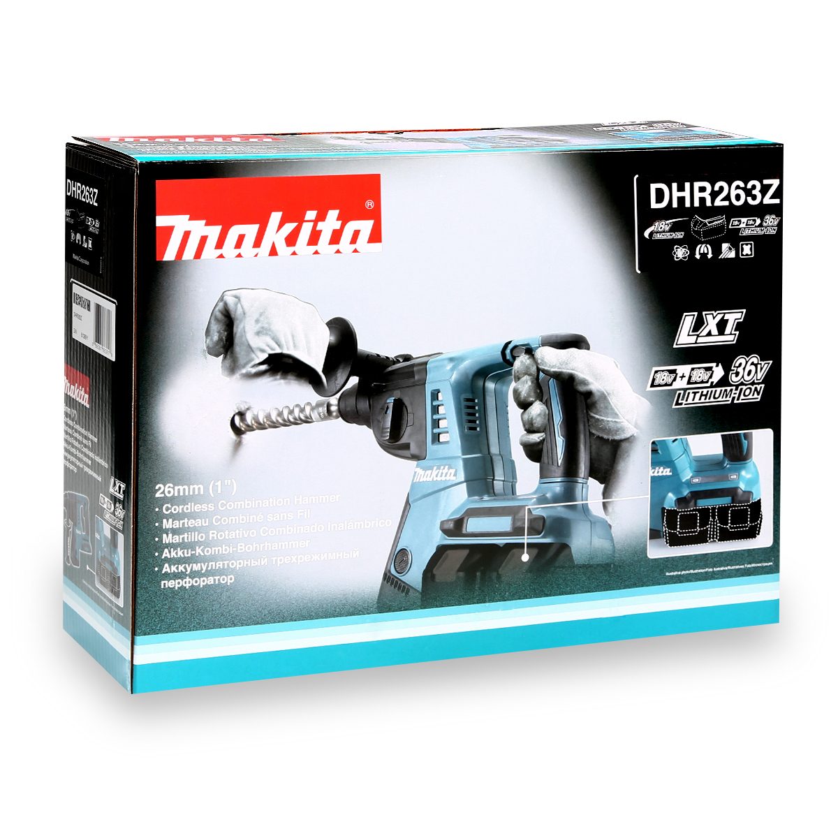 MAKITA สว่านโรตารี่ไร้สาย 36 โวลต์ ขนาด 26 มม. (1 นิ้ว) รุ่น DHR263Z ขนาดหัวจับดอกสว่าน 1/2 นิ้ว ใช้กับดอกสว่าน SDS PLUS ไม่รวมแบตเตอรี่-แท่