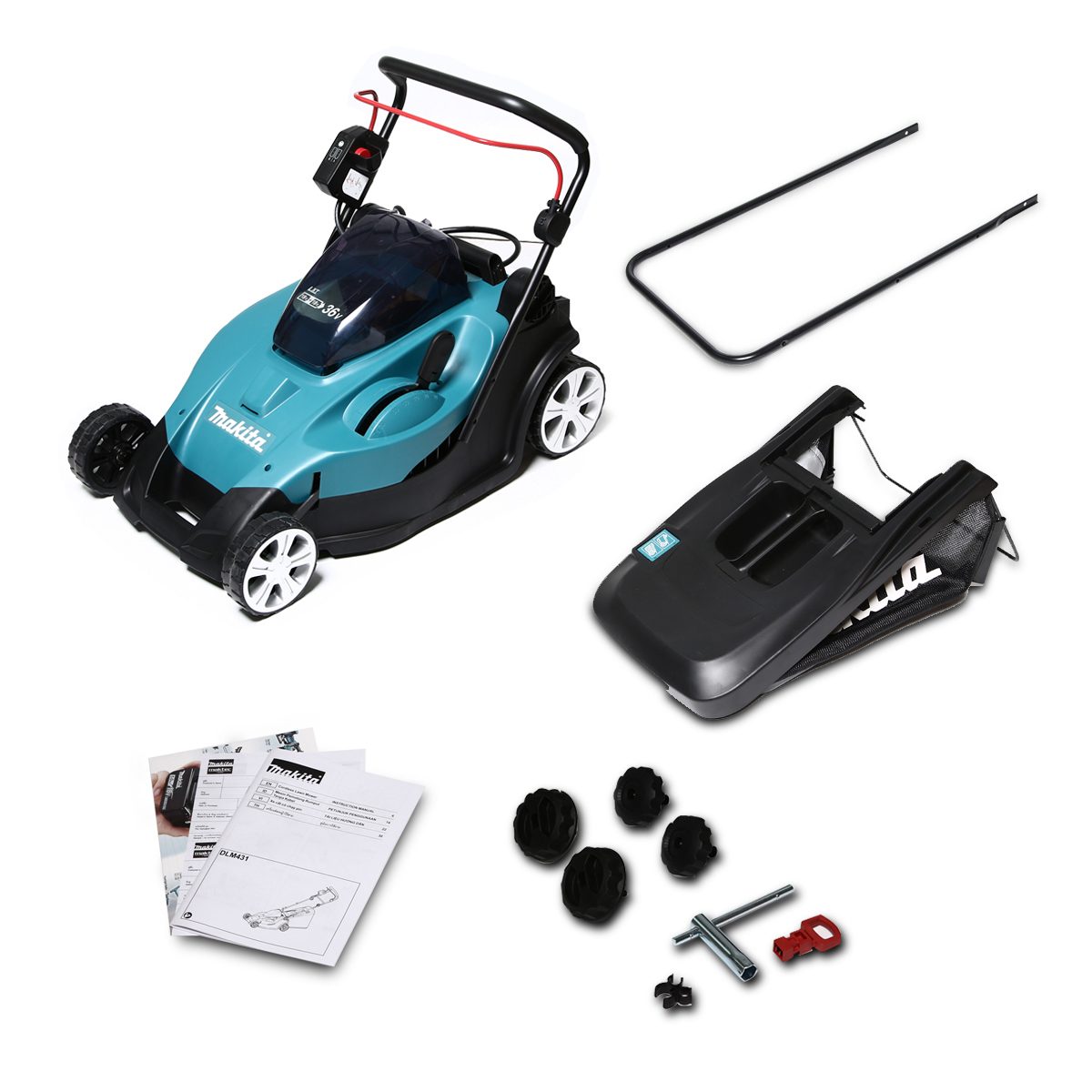 MAKITA รถเข็นตัดหญ้าไร้สาย 36 โวลต์ รุ่น DLM431Z ความกว้างในการตัด 430 มม. ที่เก็บหญ้า 50 ลิตร ความเร็วรอบตัวเปล่า 3,600 รอบ/นาที ไม่รวมแบตเ