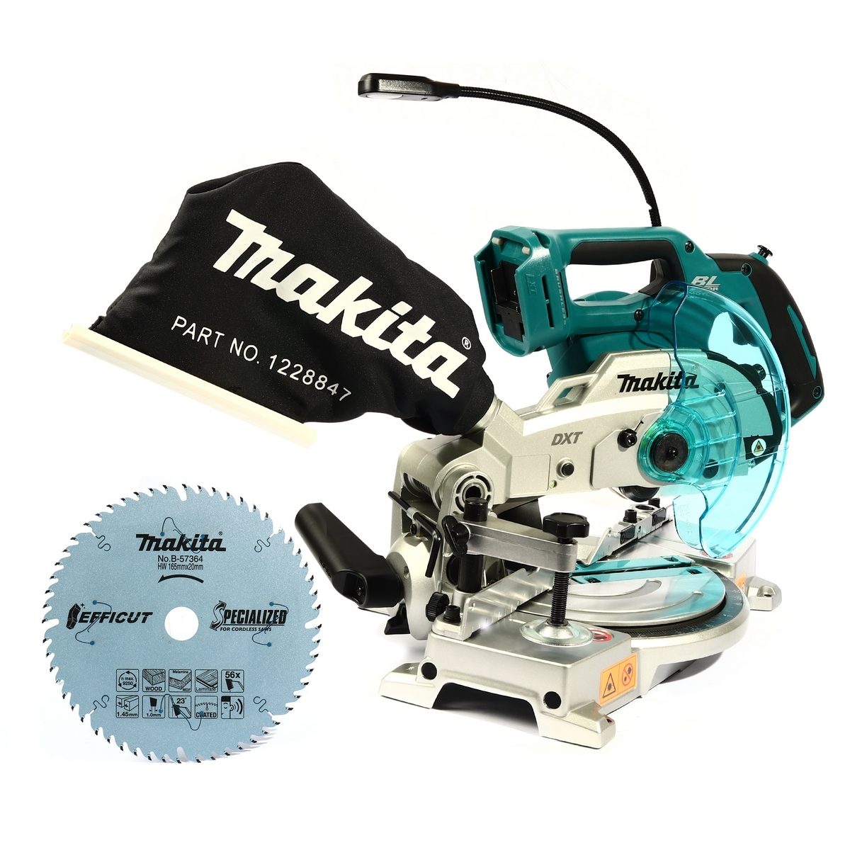 MAKITA แท่นตัดไลด์องศา 18 โวลต์ รุ่น DLS600Z ขนาด 6 นิ้ว ความเร้วรอบตัวเปล่า 5,000 รอบ/นาที พร้อมใบเลื่อยวงเดือน TCT 6"x56T ไม่รวมแบตเตอรี่-