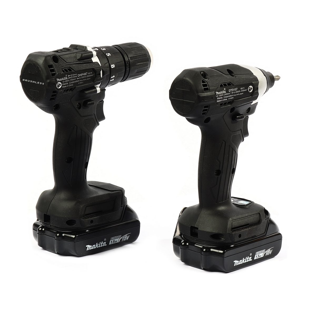 MAKITA ชุดสว่านกระแทกไร้สาย สีดำ 18V รุ่น DLX2414X7B ประกอบด้วยรุ่น DHP487+DTD157 รวมแบตเตอรี่-แท่นชาร์จ (มากีต้า)