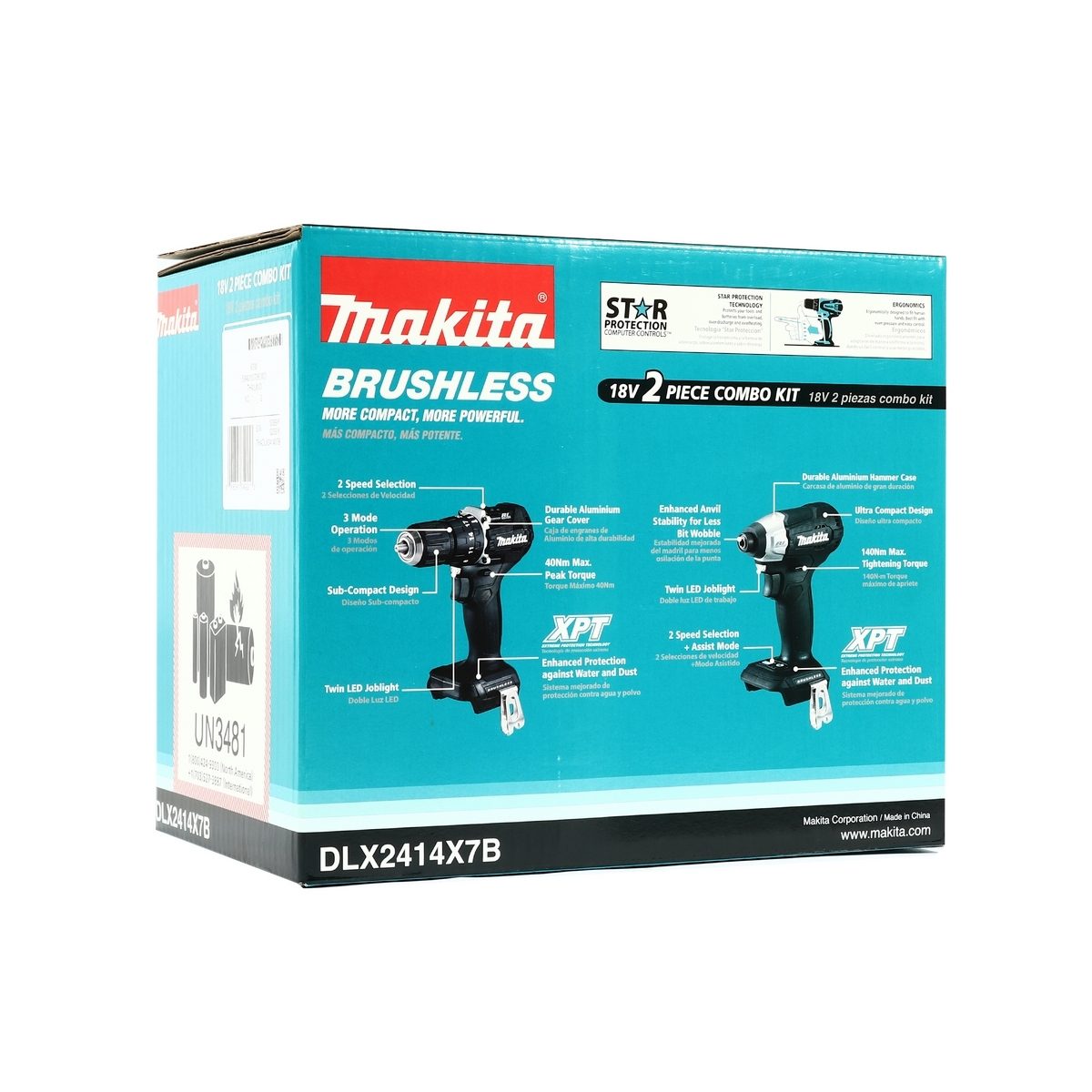 MAKITA ชุดสว่านกระแทกไร้สาย สีดำ 18V รุ่น DLX2414X7B ประกอบด้วยรุ่น DHP487+DTD157 รวมแบตเตอรี่-แท่นชาร์จ (มากีต้า)