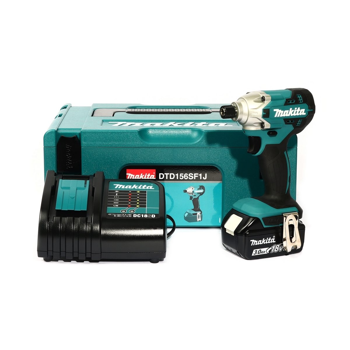 ชุดสว่านไขควงไร้สาย 18 โวลต์ มากีต้า (MAKITA) รุ่น DTD156SF1J พร้อมแบตเตอรี่และแท่นชาร์จ ขนาดแกน 6.35 มม. (1/4 นิ้ว) แรงบิดสูงสุด 155 นิวตัน