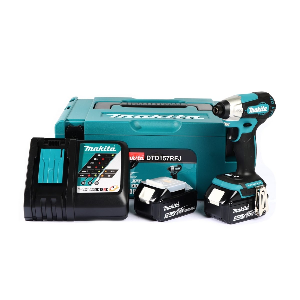 MAKITA (มากีต้า) สว่านกระแทกไร้สาย 18V รุ่น DTD157RFJ แรงบิดสูงสุด 140 นิวตันเมตร มอเตอร์ไร้แปรงถ่าน สามารถทำงานในพื้นที่แคบได้ (พร้อมแบตเตอ