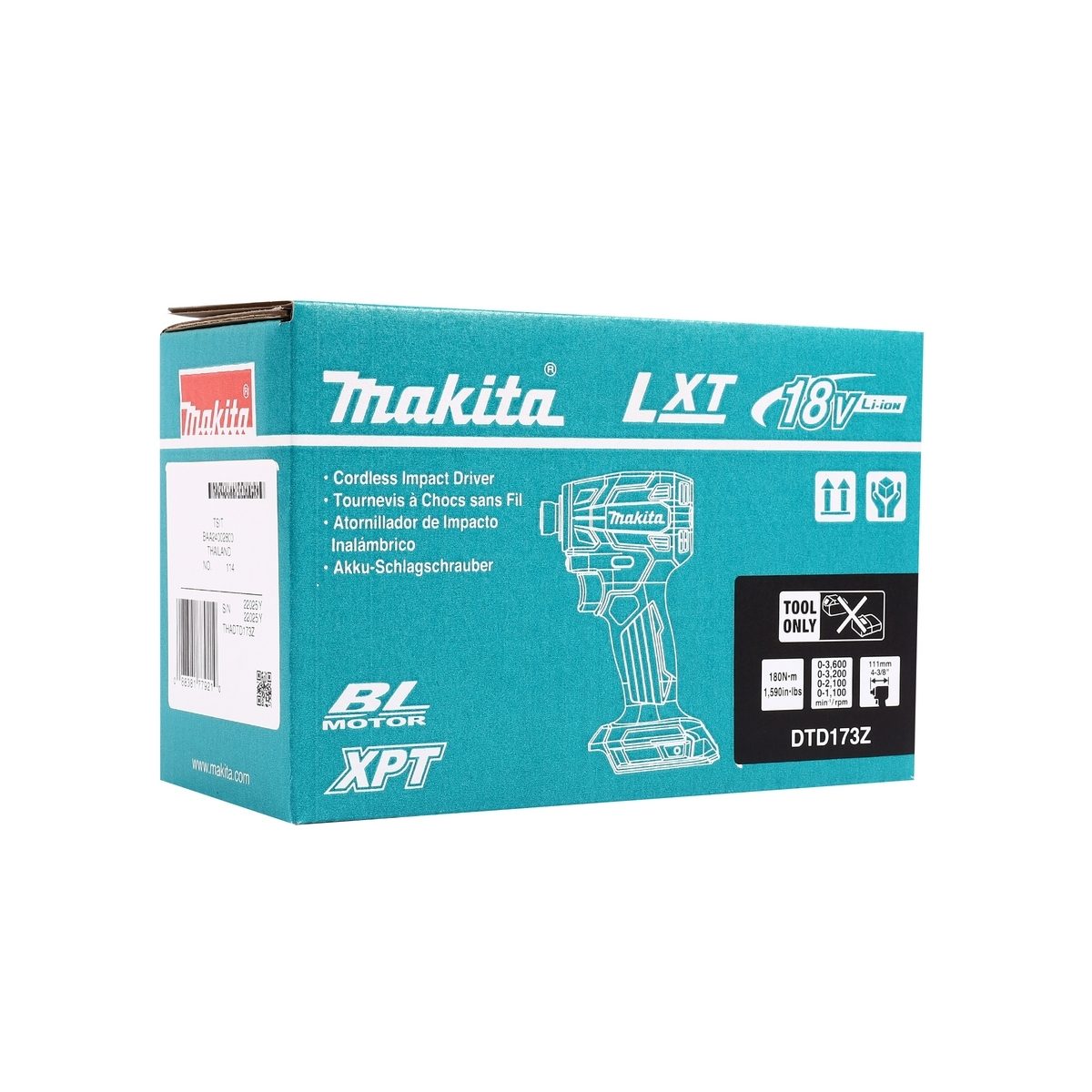 MAKITA สว่านอิมแพคไร้สาย 18 โวลต์ รุ่น DTD173RTJ มอเตอร์ BL แรงบิด 180 นิวตันเมตร ไม่รวมแบตเตอรี่-แท่นชาร์จ (มากีต้า)