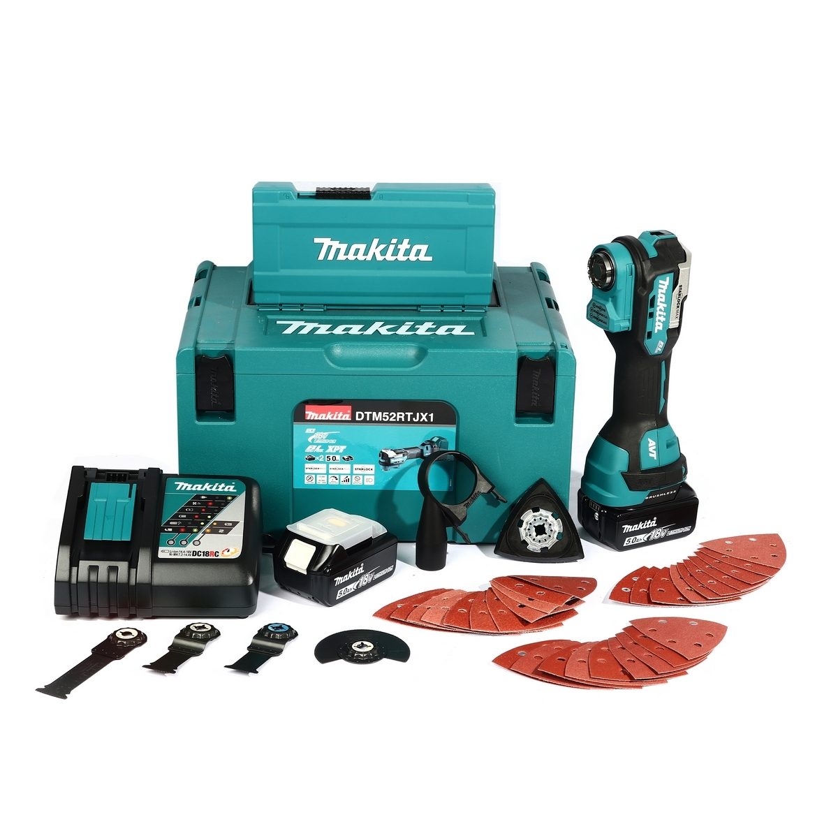 MAKITA เครื่องมืออเนกประสงค์ไร้สาย 18 โวลต์ รุ่น DTM52RTJX1 อัตราการสั่น 10,000-20,000 ครั้ง/นาที รวมแบตเตอรี่-แท่นชาร์จ (มากีต้า)