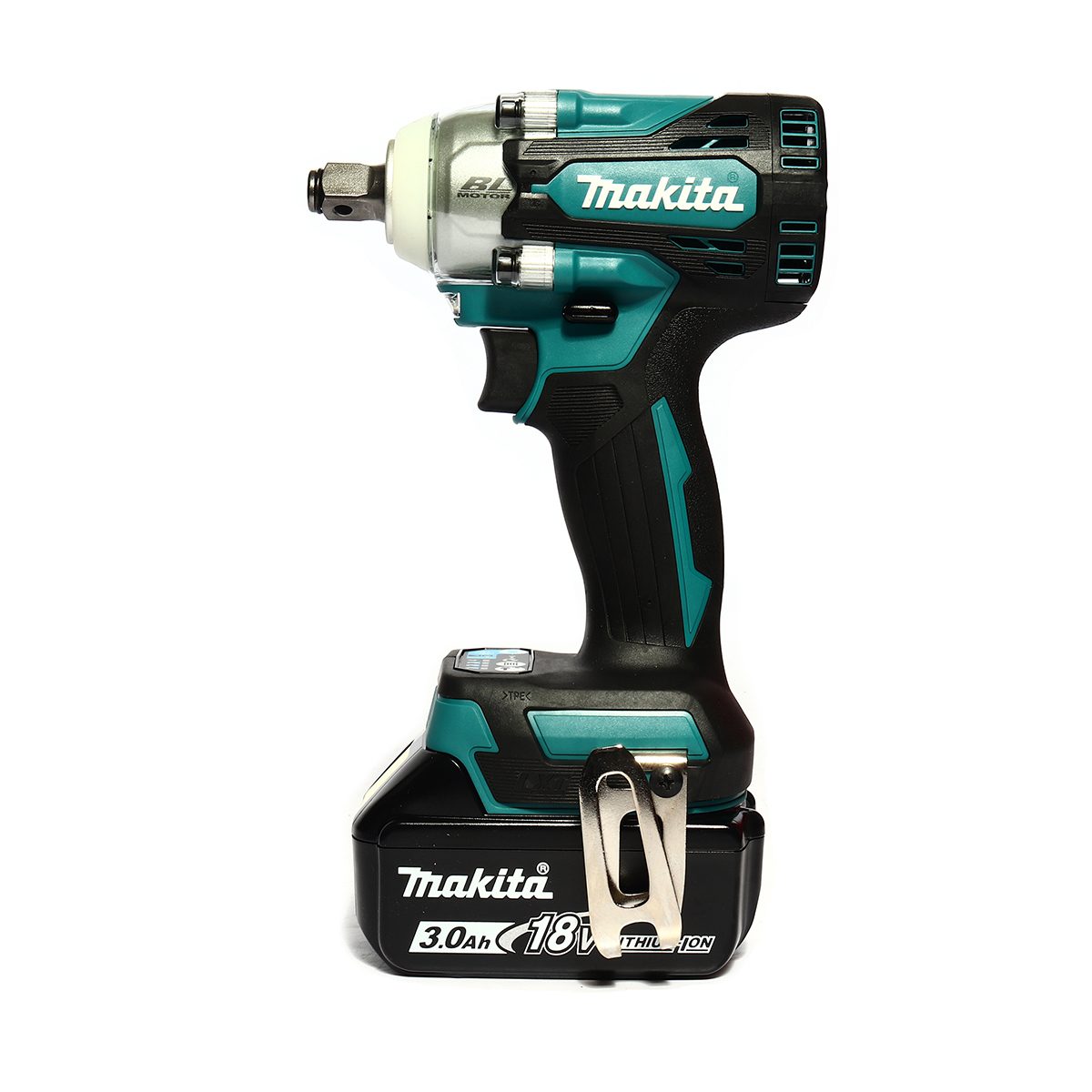 MAKITA เครื่องขันบล๊อกไร้สาย 18 โวลต์ 1/2 นิ้ว รุ่น DTW300FJX3 แรงบิดสูงสุด 330 นิวตันเมตร พร้อมชุดลูกบล็อก แกน 1/2 นิ้ว รวมแบตเตอรี่และแท่น