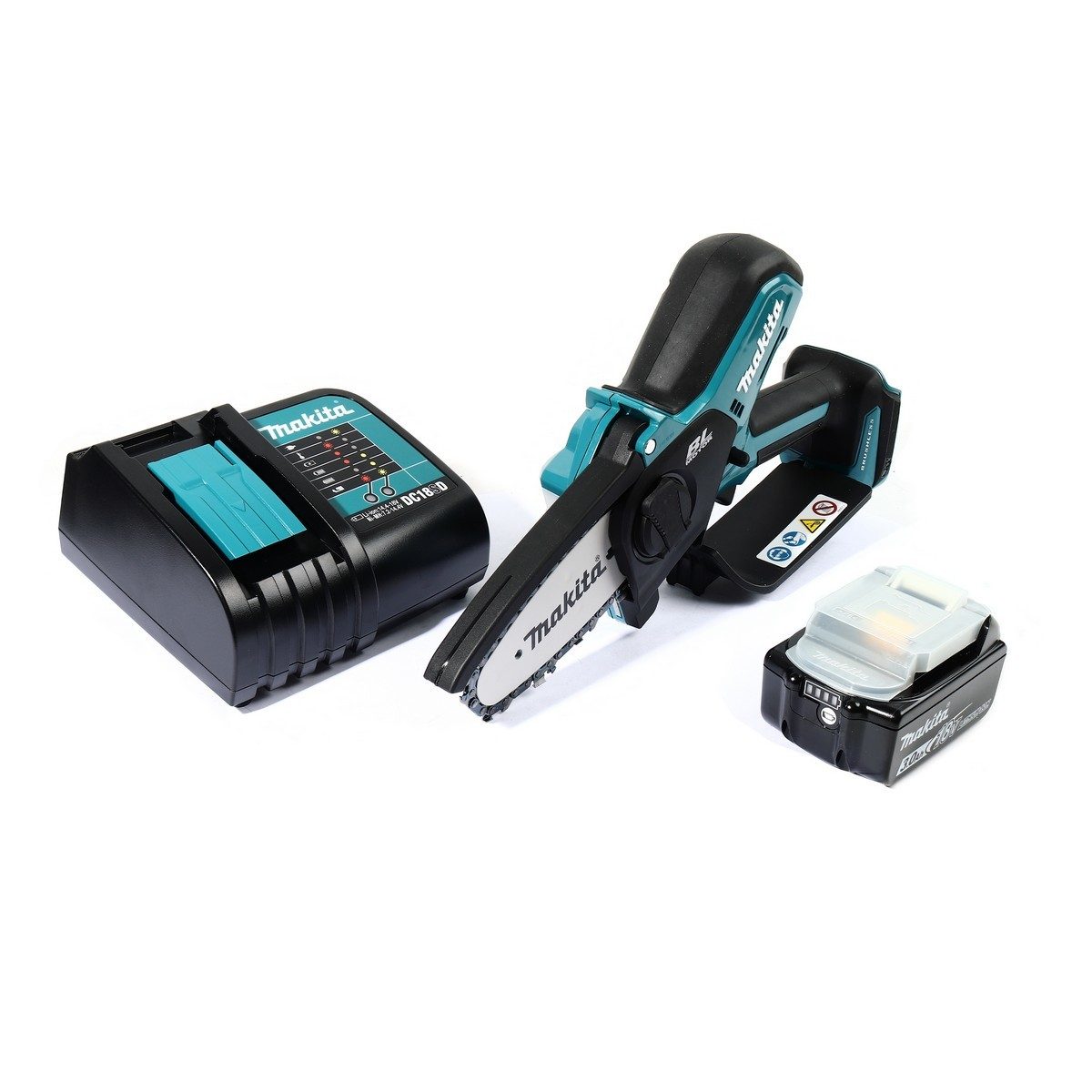 MAKITA เลื่อยโซ่ไร้สาย 18 โวลต์ 4 นิ้ว รุ่น DUC101SF ความเร็วโซ่สูงสุด 8.0 เมตร/ วินาที ถังน้ำมัน 55 มล. มอเตอร์ BL รวมแบตเตอรี่-แท่นชาร์จ (