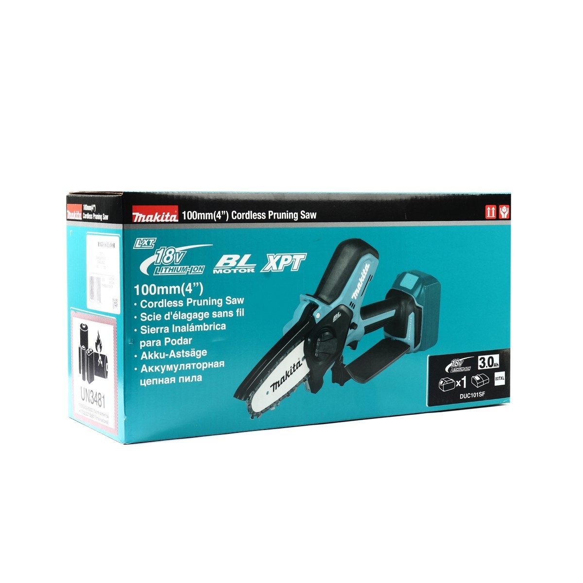 MAKITA เลื่อยโซ่ไร้สาย 18 โวลต์ 4 นิ้ว รุ่น DUC101SF ความเร็วโซ่สูงสุด 8.0 เมตร/ วินาที ถังน้ำมัน 55 มล. มอเตอร์ BL รวมแบตเตอรี่-แท่นชาร์จ (