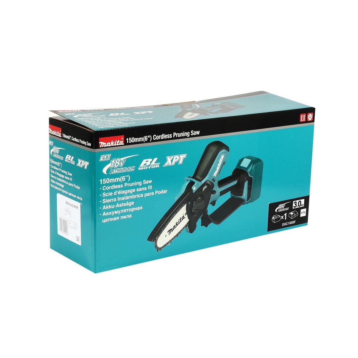 MAKITA เลื่อยโซ่ไร้สาย 18 โวลต์ 6 นิ้ว รุ่น DUC150SF ความเร็วโซ่สูงสุด 8.0 เมตร/ วินาที ถังน้ำมัน 55 มล. มอเตอร์ BL รวมแบตเตอรี่-แท่นชาร์จ (