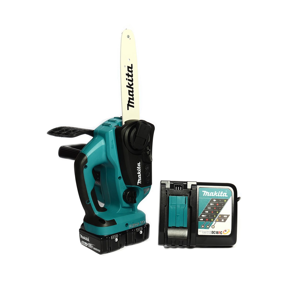 MAKITA เลื่อยโซ่ไร้สาย 36 โวลต์ ความยาวบาร์ 10 นิ้ว (250 มม.) รุ่น DUC252RT2 ถังน้ำมันโซ่ 85 มล. ความยาวในการตัด 238 มม. (9-3/8 นิ้ว) รวมแบต