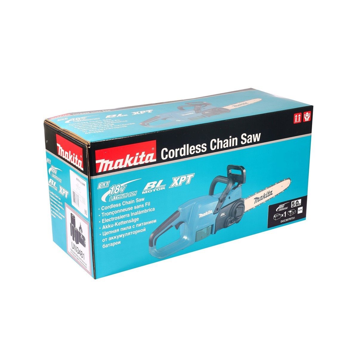 MAKITA เลื่อยโซ่ไร้สาย 18 โวลต์ ความยาวบาร์ 12 นิ้ว รุ่น DUC307RTX1 ความจุถังน้ำมันโซ่ 150 มล. มอเตอร์ไร้แปรงถ่าน รวมแบตเตอรี่และแท่นชาร์จ (