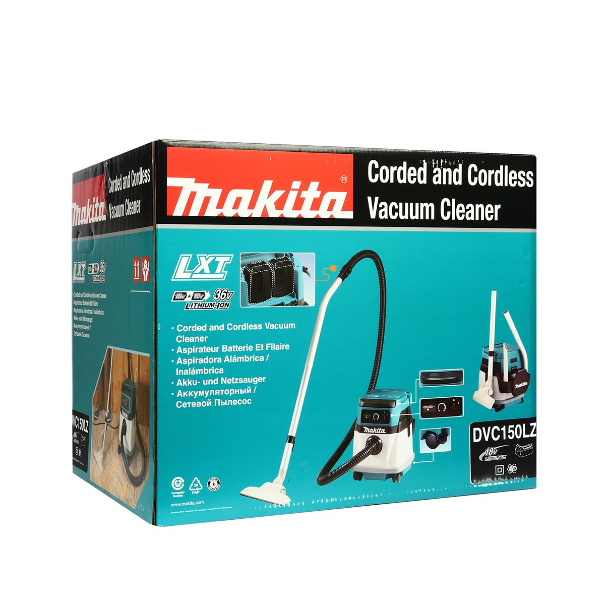 MAKITA เครื่องดูดฝุ่นน้ำ-แห้งไร้สาย 36 โวลต์ ถังเก็บฝุ่น 15 ลิตร รุ่น DVC150LZ ถังเก็บน้ำ 12 ลิตร (AC/DC) ไม่รวมแบตเตอรี่-แท่นชาร์จ (มากีต้า