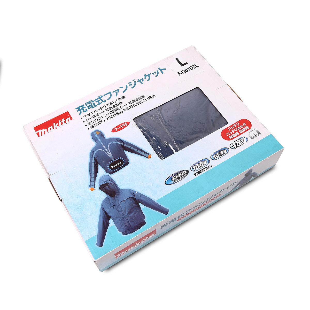 MAKITA เสื้อแจ็คเก็ตพัดลม+ฮูด ไร้สาย 12/18 โวลต์ ไซส์ L รุ่น FJ301DZL ผ้าฝ้าย สำหรับงานเชื่อมและงานเจียร ปรับได้ 4 ระดับ มีกระเป๋า 5 ช่อง ไม
