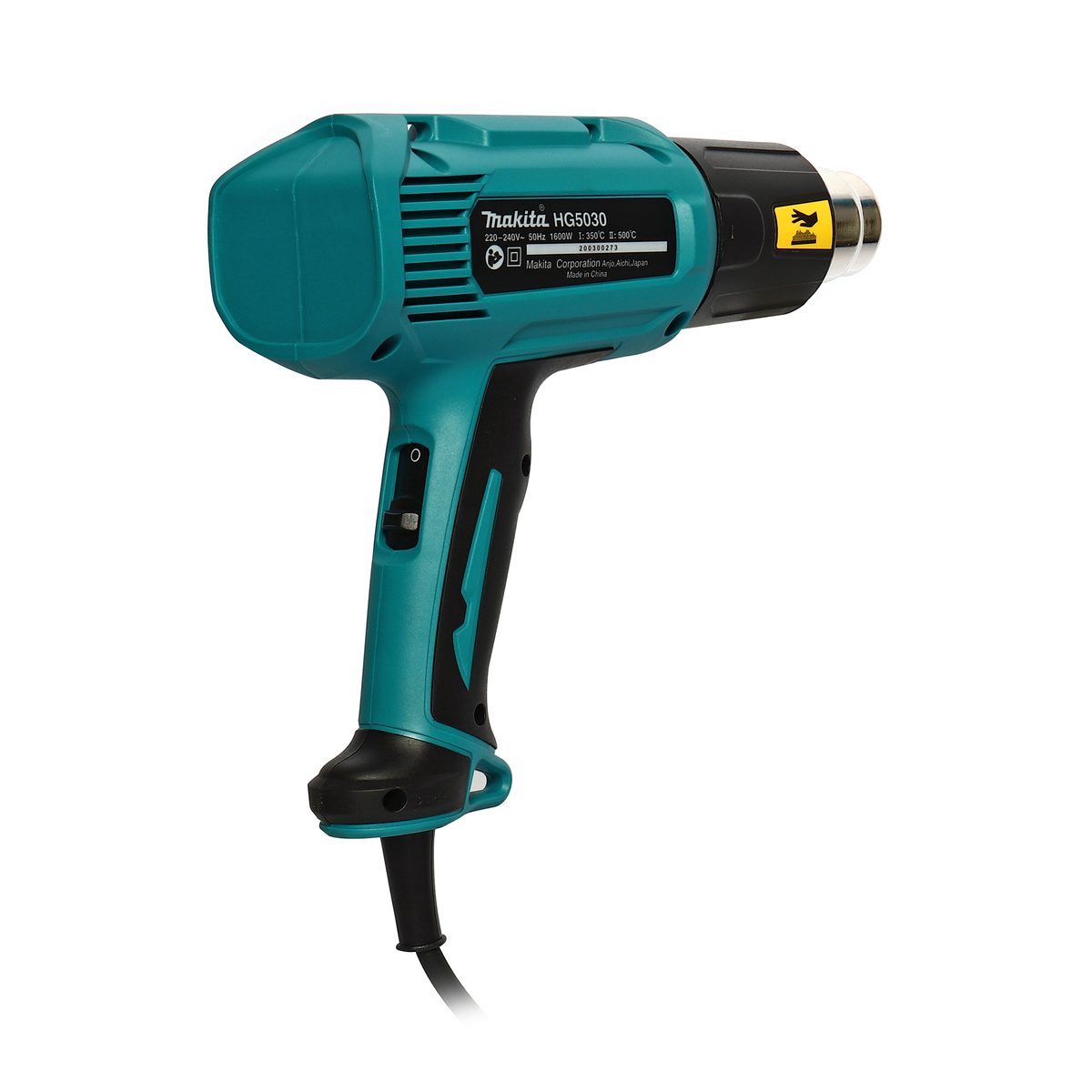 MAKITA เครื่องเป่าลมร้อนไฟฟ้า กำลังไฟ 1,600 วัตต์ รุ่น HG5030 ปริมาณการไหลของอากาศสูงถึง 500 ลิตร/นาที ที่ 500 องศาเซลเซียส ตั้งค่าอุณหภูมิแ