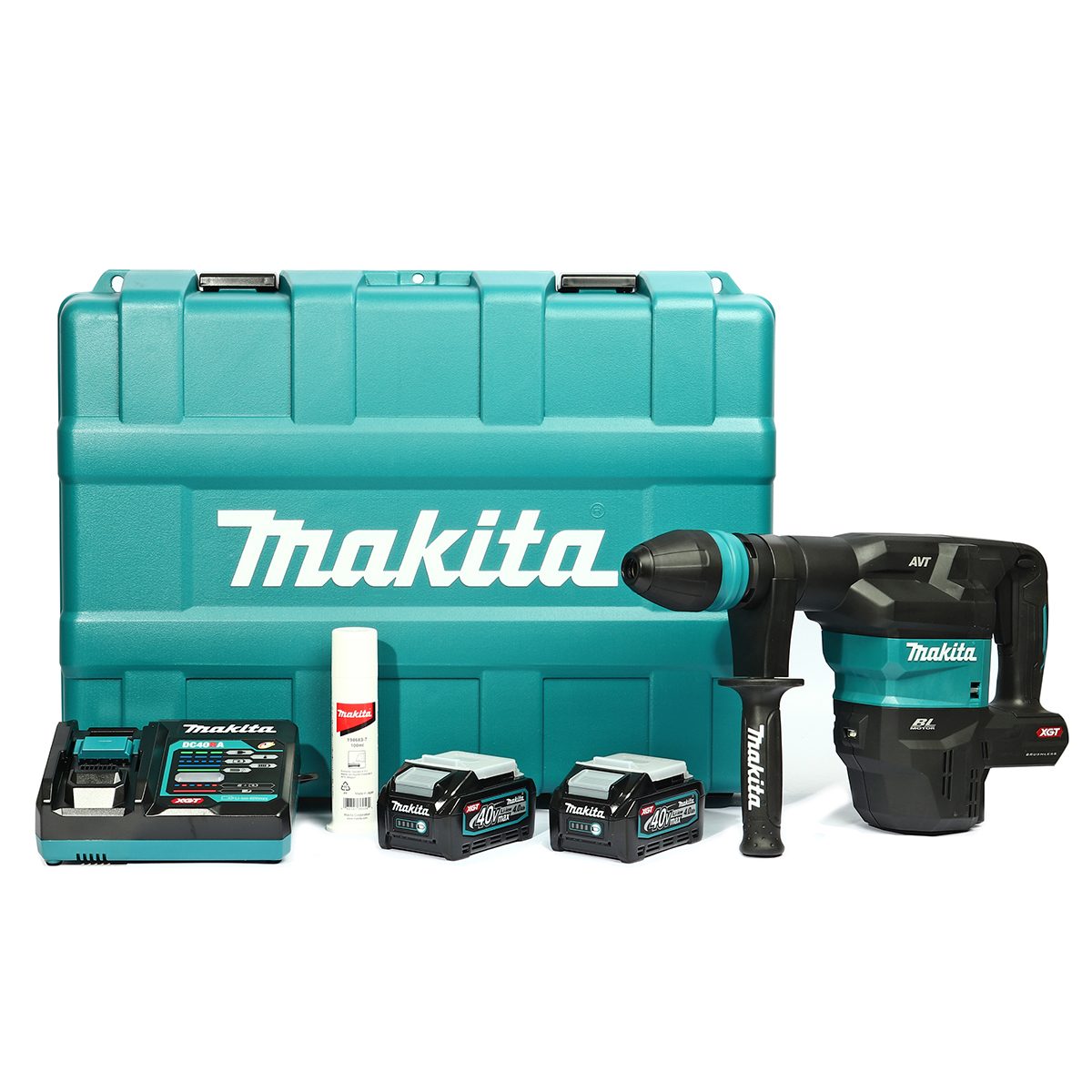 MAKITA เครื่องสกัดไร้สาย 40 โวลต์ ขนาด 18 มม. (11/16 นิ้ว) รุ่น HM001GM202 ใช้กับดอกสว่าน SDS-MAX พลังงานการกระแทก EPTA 9.4 จูล รวมแบตเตอรี่