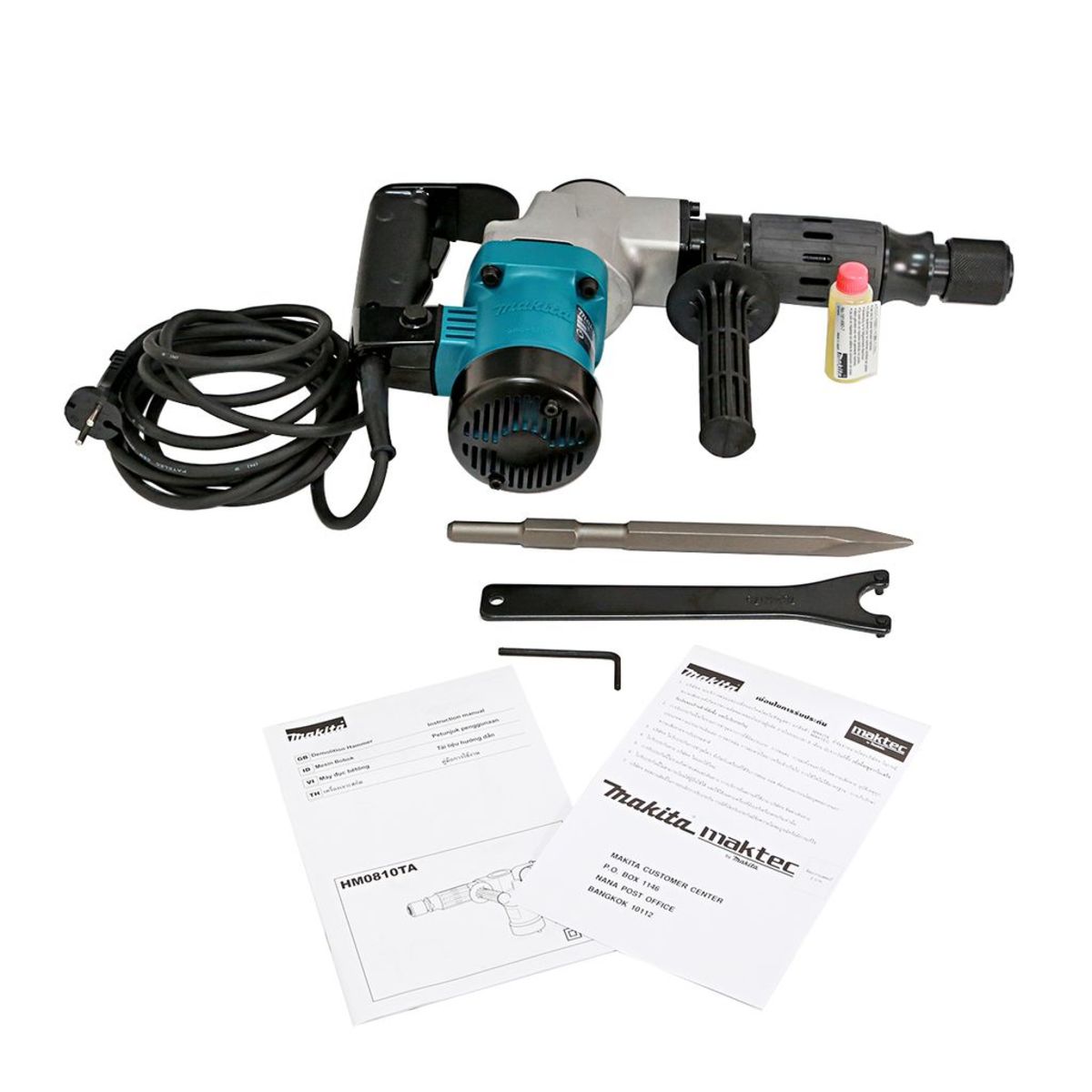MAKITA เครื่องสกัดคอนกรีตไฟฟ้า 7.6 จูล ขนาด 17 มม. (11/16 นิ้ว) กำลังไฟ 900 วัตต์ รุ่น HM-0810TA อัตราการกระแทก 2,900 ครั้ง/นาที มีฉนวนสองชั