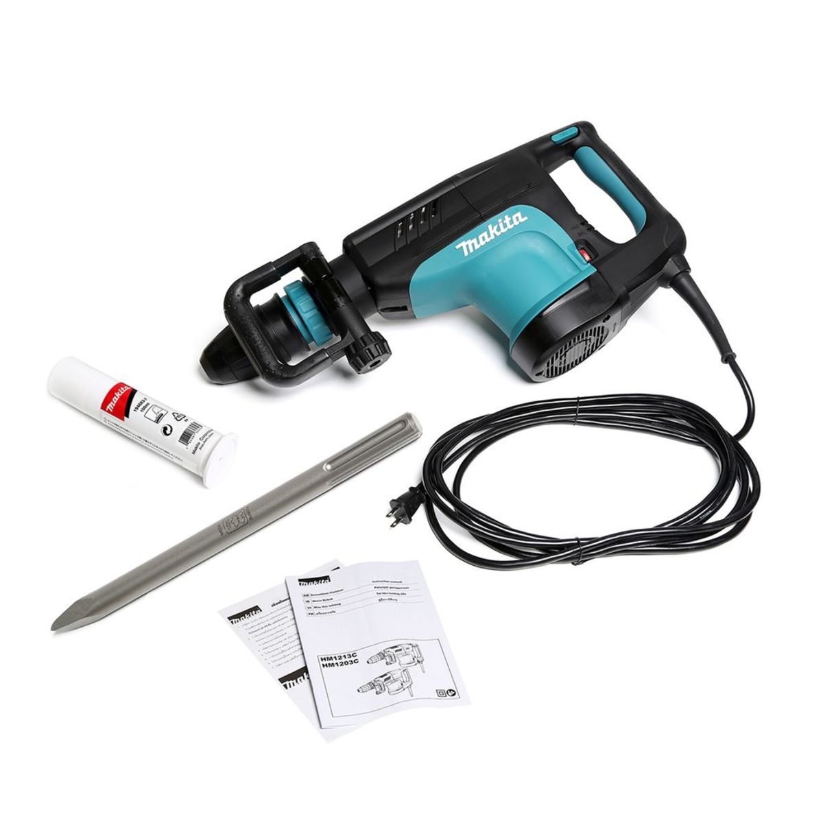 MAKITA เครื่องสกัดคอนกรีตไฟฟ้า 19.1 จูล กำลังไฟ 1,510 วัตต์ รุ่น HM-1203C อัตราการกระแทก 950-1,900 ครั้ง/นาที ใช้กับดอก SDS-MAX มีฉนวนสองชั้
