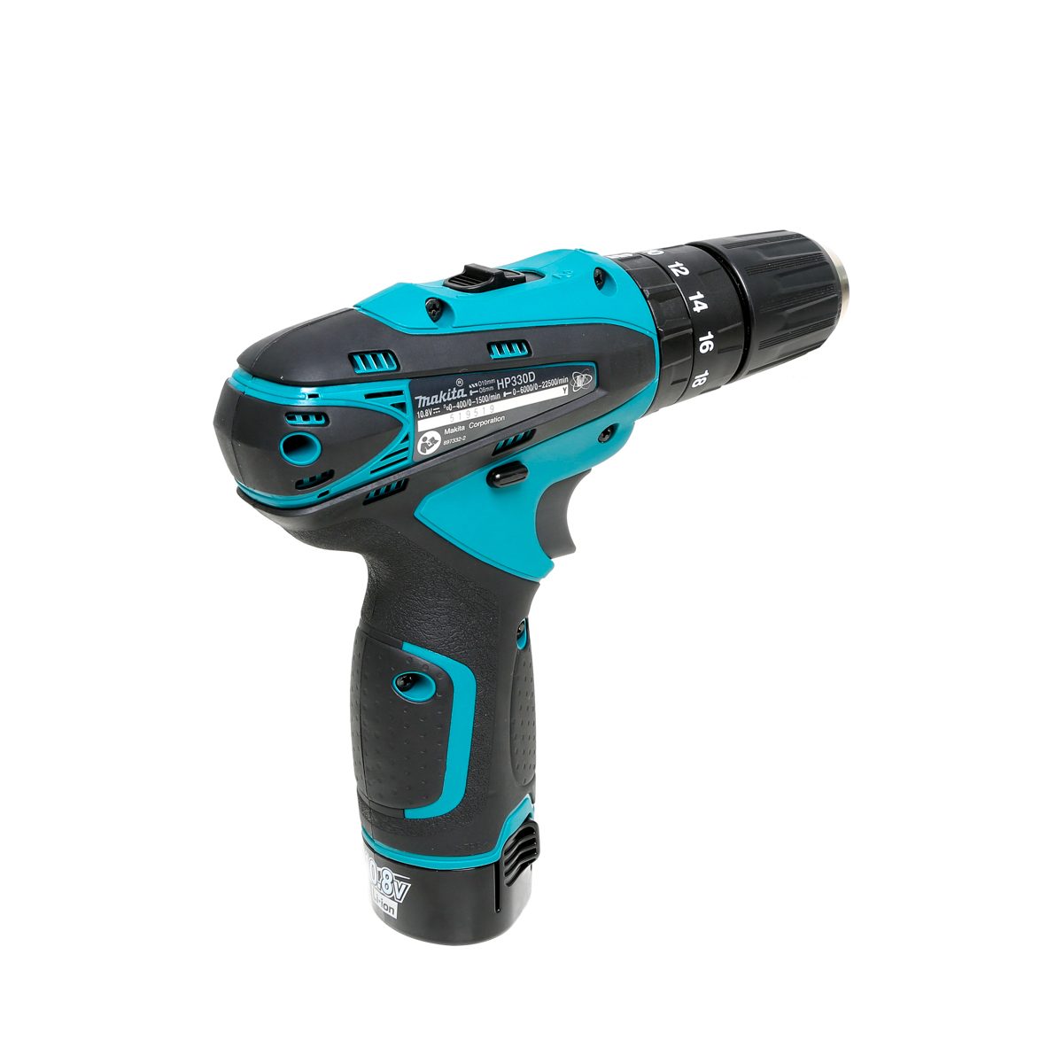 MAKITA สว่านกระแทกไร้สาย 10.8 โวลต์ ขนาด 10 มม. (3/8 นิ้ว) รุ่น HP330DWE แรงบิดหมุน 22 นิวตันเมตร รวมแบตเตอรี่-แท่นชาร์จ (มากีต้า)