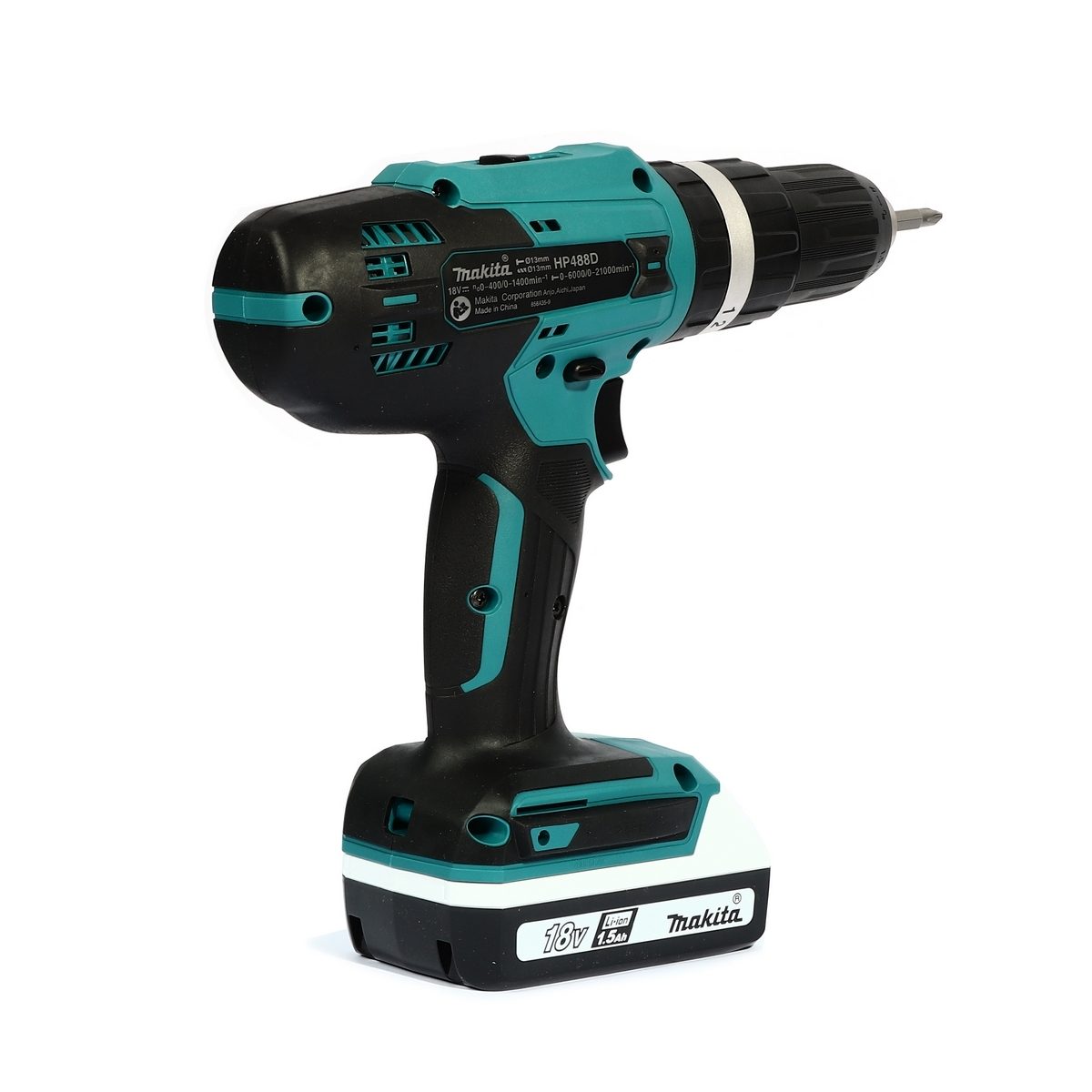 MAKITA สว่านกระแทกไร้สาย G-TYPE 18 โวลต์ ขนาด 13 มม. (1/2 นิ้ว) รุ่น HP488D002 แรงบิดหมุน 38 นิวตันเมตร รวมแบตเตอรี่-แท่นชาร์จ (มากีต้า)