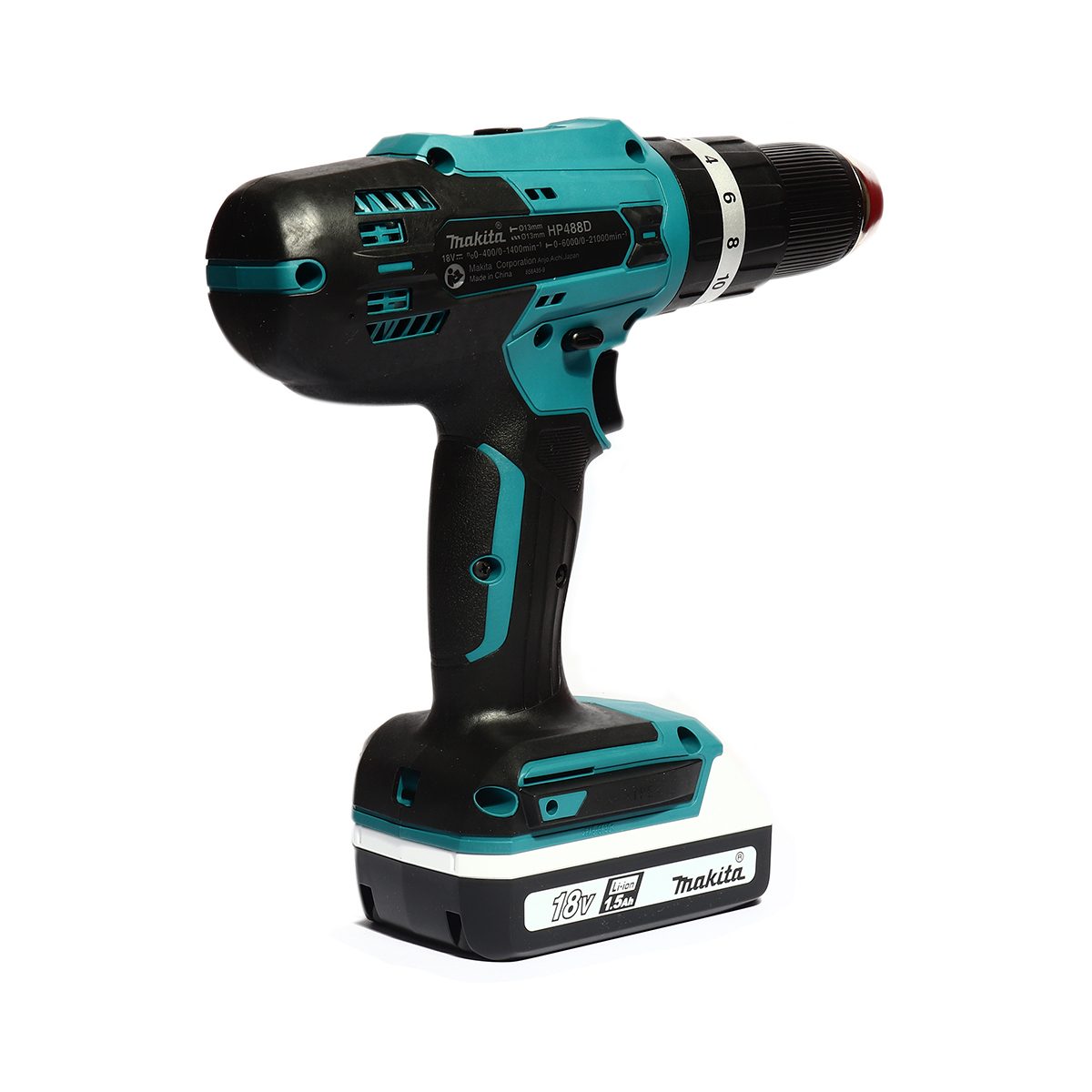 MAKITA สว่านกระแทกไร้สาย G-TYPE 18 โวลต์ ขนาด 13 มม. (1/2 นิ้ว) รุ่น HP488DWE แรงบิดหมุน 38 นิวตันเมตร รวมแบตเตอรี่-แท่นชาร์จ (มากีต้า)