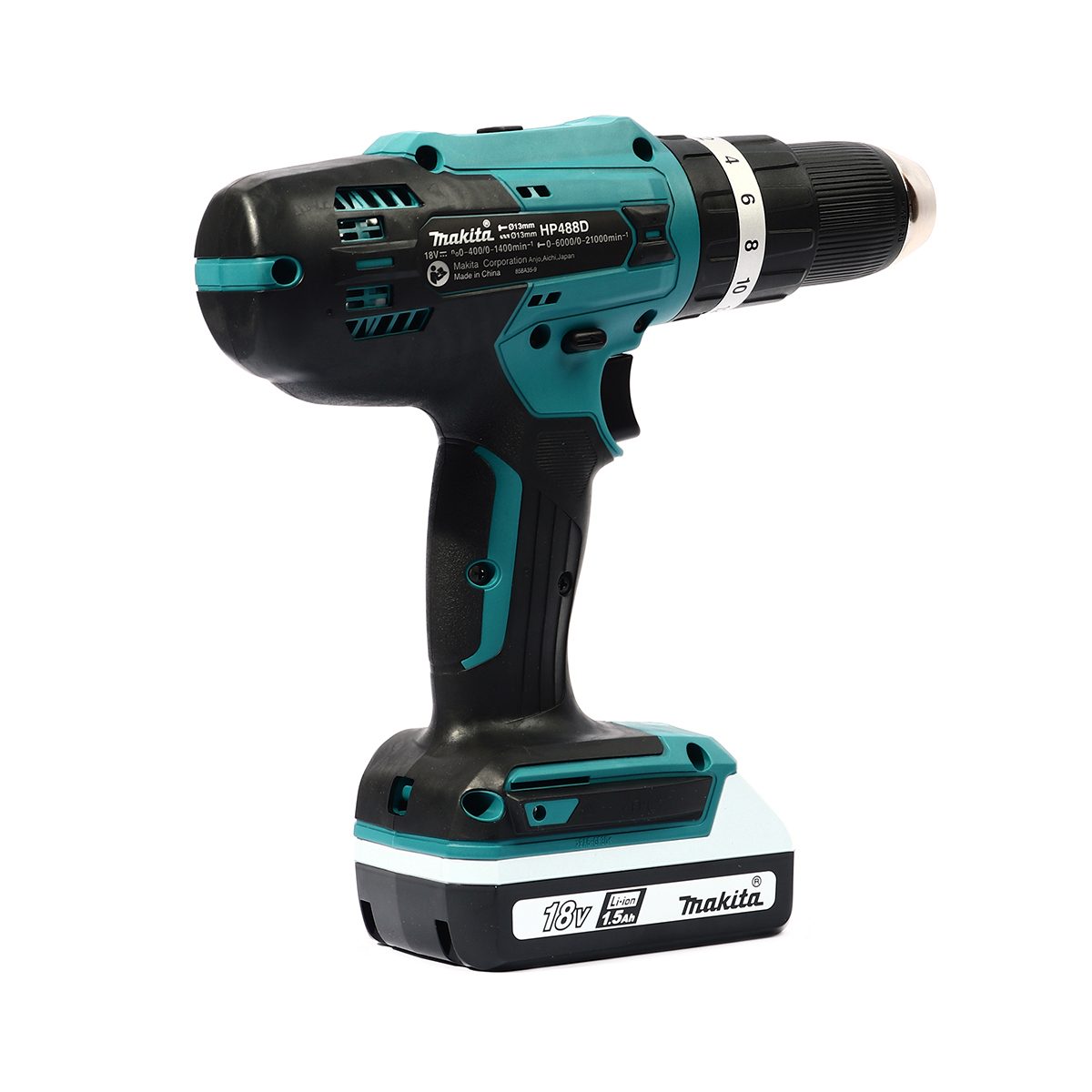 MAKITA สว่านกระแทกไร้สาย G-TYPE 18 โวลต์ ขนาด 13 มม. (1/2 นิ้ว) รุ่น HP488DYEX1 แรงบิดหมุน 38 นิวตันเมตร พร้อมอุปกรณ์เสริม 74 ชิ้น รวมแบตเตอ