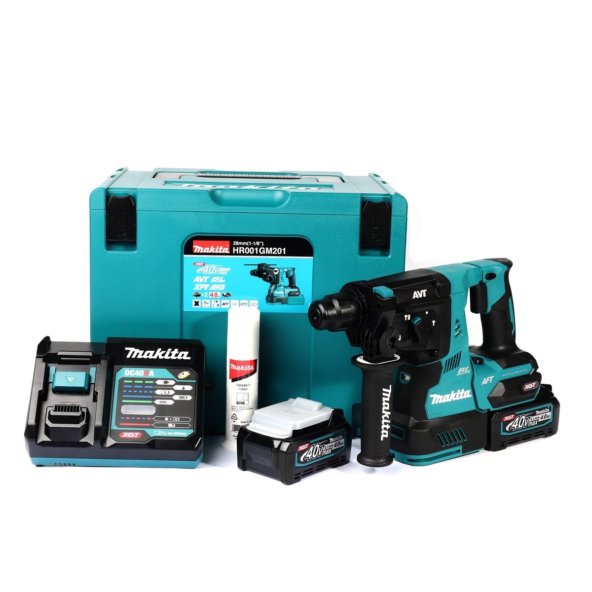 MAKITA สว่านโรตารี่ไร้สาย 40 โวลต์ ขนาด 28 มม. (1-1/8 นิ้ว) รุ่น HR001GM201 ขนาดหัวจับดอกสว่าน 1/2 นิ้ว ใช้กับดอกสว่าน SDS PLUS รวมแบตเตอรี่