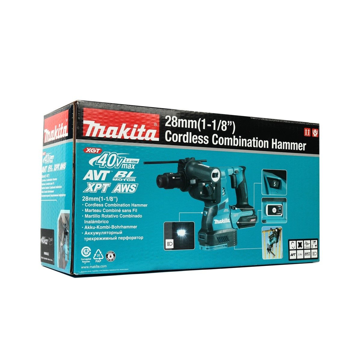 MAKITA สว่านโรตารี่ไร้สาย 40 โวลต์ ขนาด 28 มม. (1-1/8 นิ้ว) รุ่น HR002GZ ขนาดหัวจับดอกสว่าน 1/2 นิ้ว ใช้กับดอกสว่าน SDS PLUS ไม่รวมแบตเตอรี่