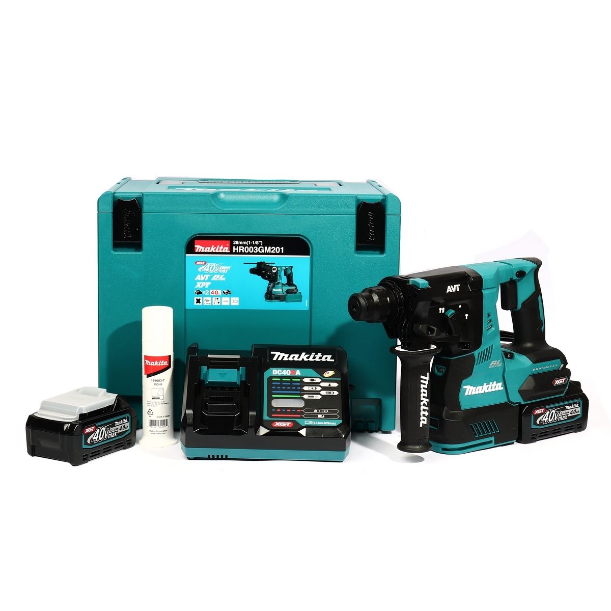 MAKITA สว่านโรตารี่ไร้สาย 40 โวลต์ ขนาด 28 มม. (1-1/8 นิ้ว) รุ่น HR003GM201 ขนาดหัวจับดอกสว่าน 1/2 นิ้ว ใช้กับดอกสว่าน SDS PLUS รวมแบตเตอรี่