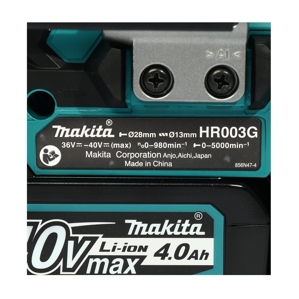 MAKITA สว่านโรตารี่ไร้สาย 40 โวลต์ ขนาด 28 มม. (1-1/8 นิ้ว) รุ่น HR003GM201 ขนาดหัวจับดอกสว่าน 1/2 นิ้ว ใช้กับดอกสว่าน SDS PLUS รวมแบตเตอรี่