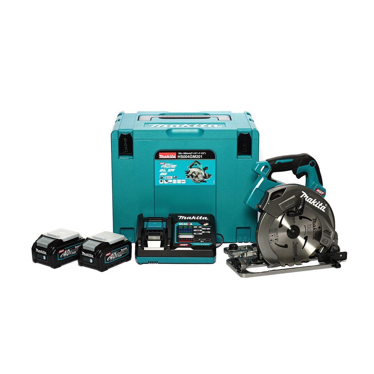 MAKITA เลื่อยวงเดือนไร้สาย 40 โวลต์ ขนาด 7 นิ้ว รุ่น HS004GM201 ความเร็วรอบตัวเปล่า 6,000 รอบ/นาที รวมแบตเตอรี่-แท่นชาร์จ (มากีต้า)