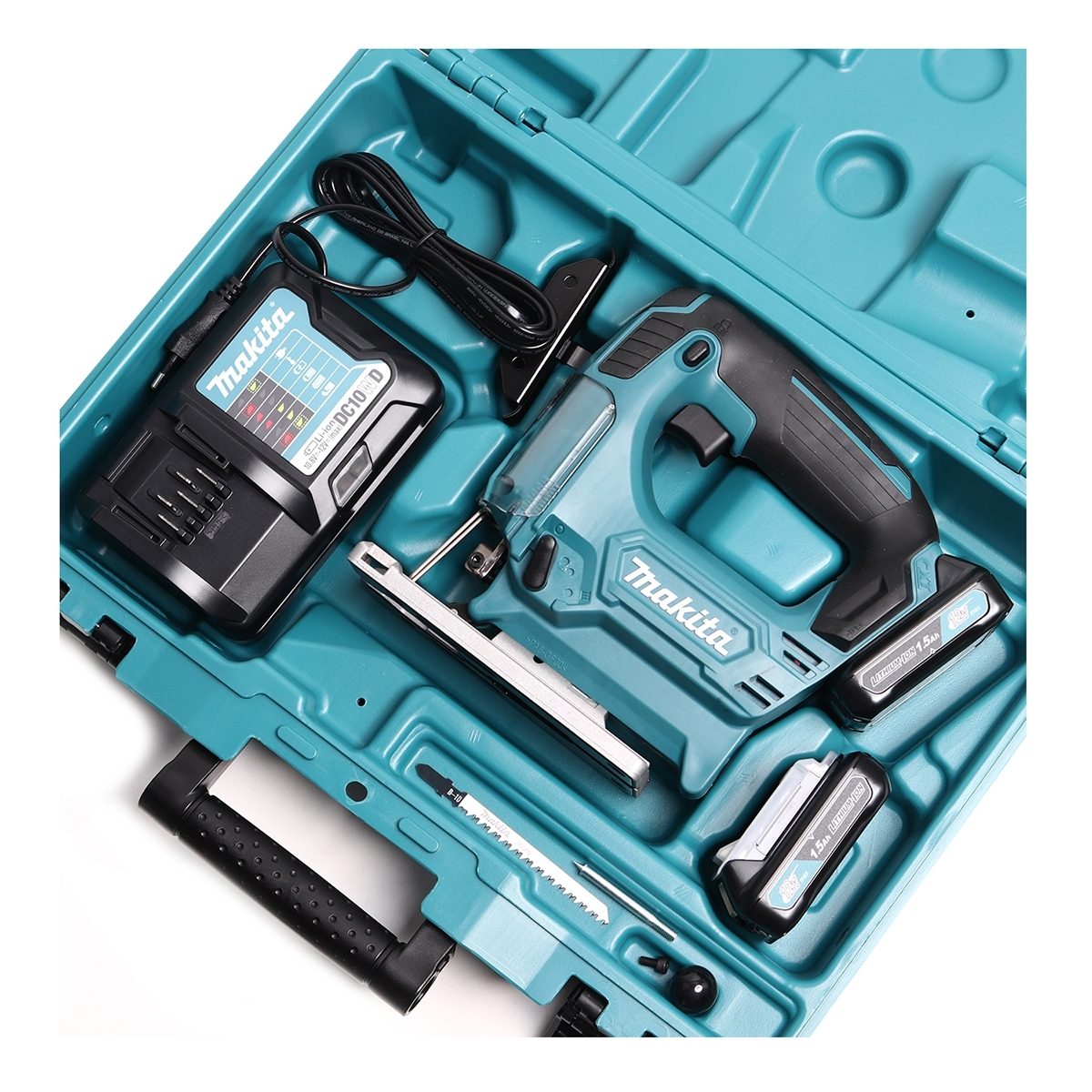 MAKITA เลื่อยจิกซอไร้สาย 12 โวลต์ รุ่น JV101DWYE ความยาวช่วงชัก 18 มม. (11/16 นิ้ว) รวมแบตเตอรี่และแท่นชาร์จ (มากีต้า)