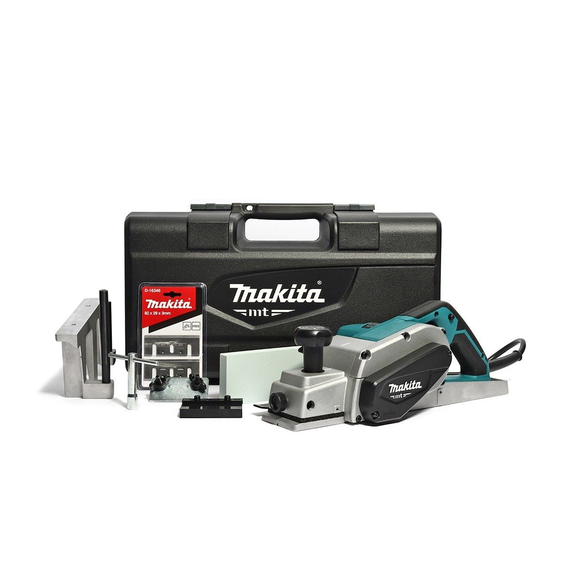 MAKITA กบไสไม้ไฟฟ้า ขนาด 3-1/4 นิ้ว (82 มม.) กำลังไฟ 750 วัตต์ รุ่น M1100KX1B กบกินเนื้อไม้ลึก 3 มม. ความเร็วรอบตัวเปล่า 18,000 รอบ/นาที (มา