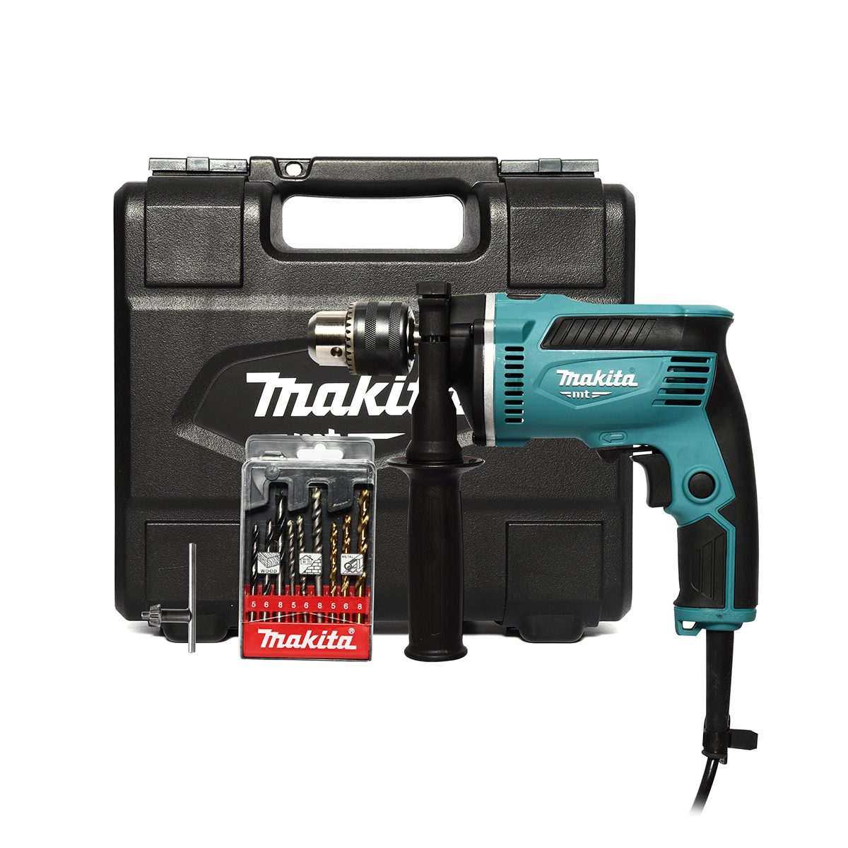 MAKITA สว่านกระแทกไฟฟ้า ขนาด 13 มม. (1/2 นิ้ว) กำลังไฟ 430 วัตต์ รุ่น M8103KX1B ความเร็วรอบตัวเปล่า 0-3,000 รอบ/นาที พร้อมอุปกรณ์เสริม 9 ชิ้