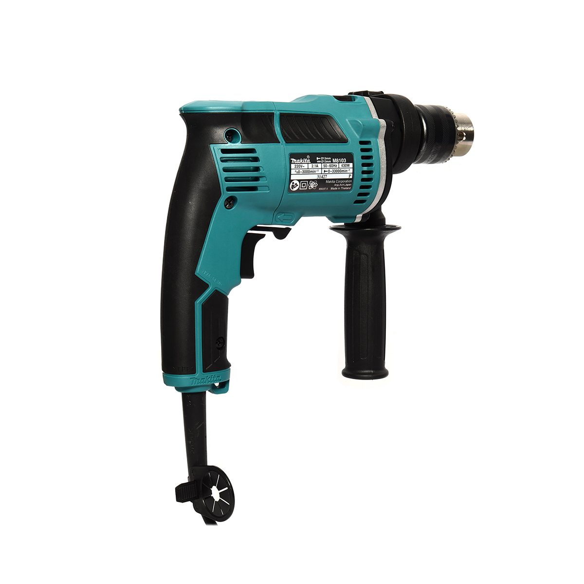 MAKITA สว่านกระแทกไฟฟ้า ขนาด 13 มม. (1/2 นิ้ว) กำลังไฟ 430 วัตต์ รุ่น M8103KX1B ความเร็วรอบตัวเปล่า 0-3,000 รอบ/นาที พร้อมอุปกรณ์เสริม 9 ชิ้