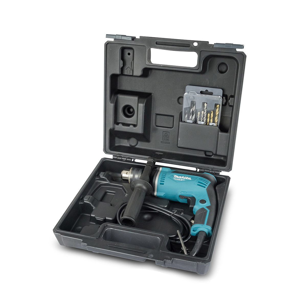 MAKITA สว่านกระแทกไฟฟ้า ขนาด 13 มม. (1/2 นิ้ว) กำลังไฟ 430 วัตต์ รุ่น M8103KX1B ความเร็วรอบตัวเปล่า 0-3,000 รอบ/นาที พร้อมอุปกรณ์เสริม 9 ชิ้