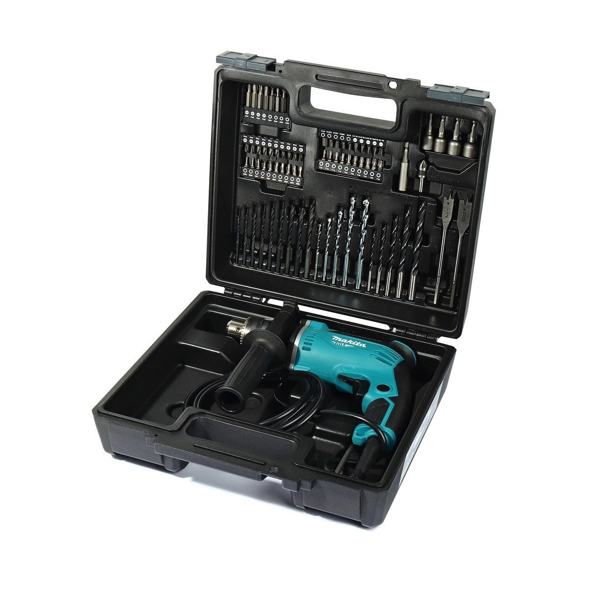 MAKITA สว่านกระแทกไฟฟ้า ขนาด 13 มม. (1/2 นิ้ว) กำลังไฟ 430 วัตต์ รุ่น M8103KX5B ความเร็วรอบ 0 - 3,000 รอบ/นาที พร้อมอุปกรณ์เสริม 74 ชิ้น (มา