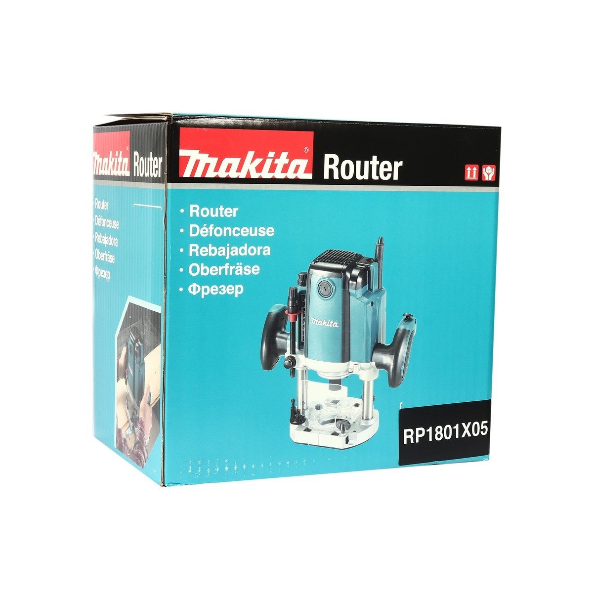 MAKITA เครื่องเร้าเตอร์ ขนาด 1/2 นิ้ว (12 มม.) กำลังไฟ 1,650 วัตต์ รุ่น RP1801X05 ความเร็วรอบตัวเปล่า 22,000 รอบ/นาที มีระบบเบรกไฟฟ้า พร้อมห