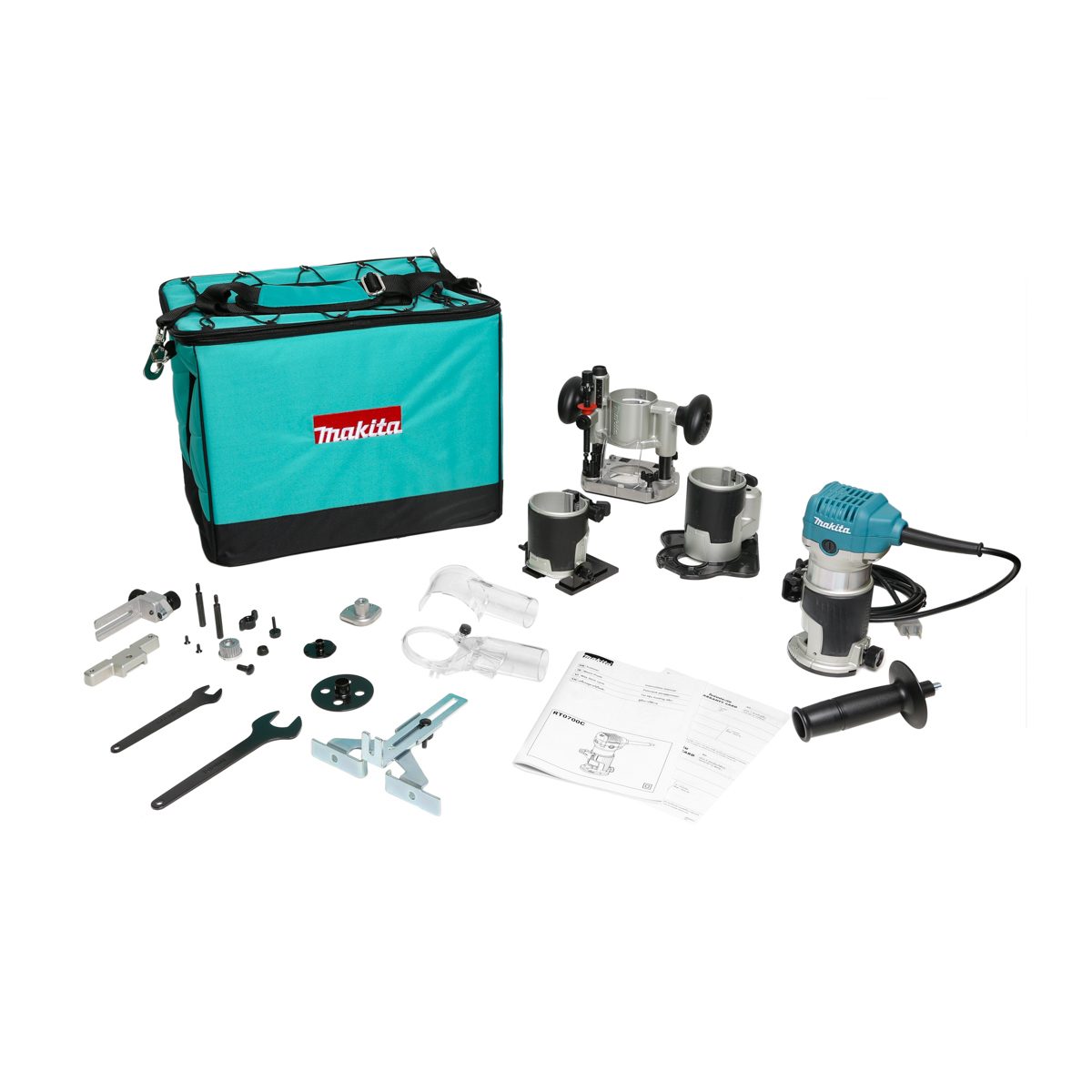 MAKITA ทริมเมอร์ กำลังไฟ 710 วัตต์ ขนาด 6 มม. (1/4 นิ้ว), 8 มม. (3/8 นิ้ว) รุ่น RT0700CX3 ความเร็วรอบตัวเปล่า 10,000 - 30,000 รอบ/นาที (มากี