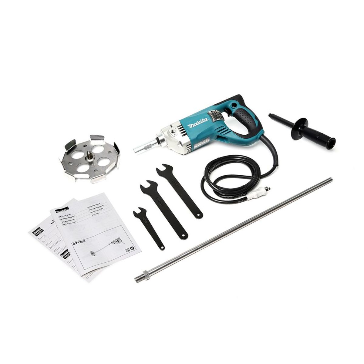 MAKITA เครื่องผสมสีไฟฟ้า ขนาด 165 มม. (6-1/2 นิ้ว) กำลังไฟ 850 วัตต์ รุ่น UT1305 ความเร็วรอบตัวเปล่า 1,300 รอบ/นาที มีฉนวนสองชั้น (มากีต้า)