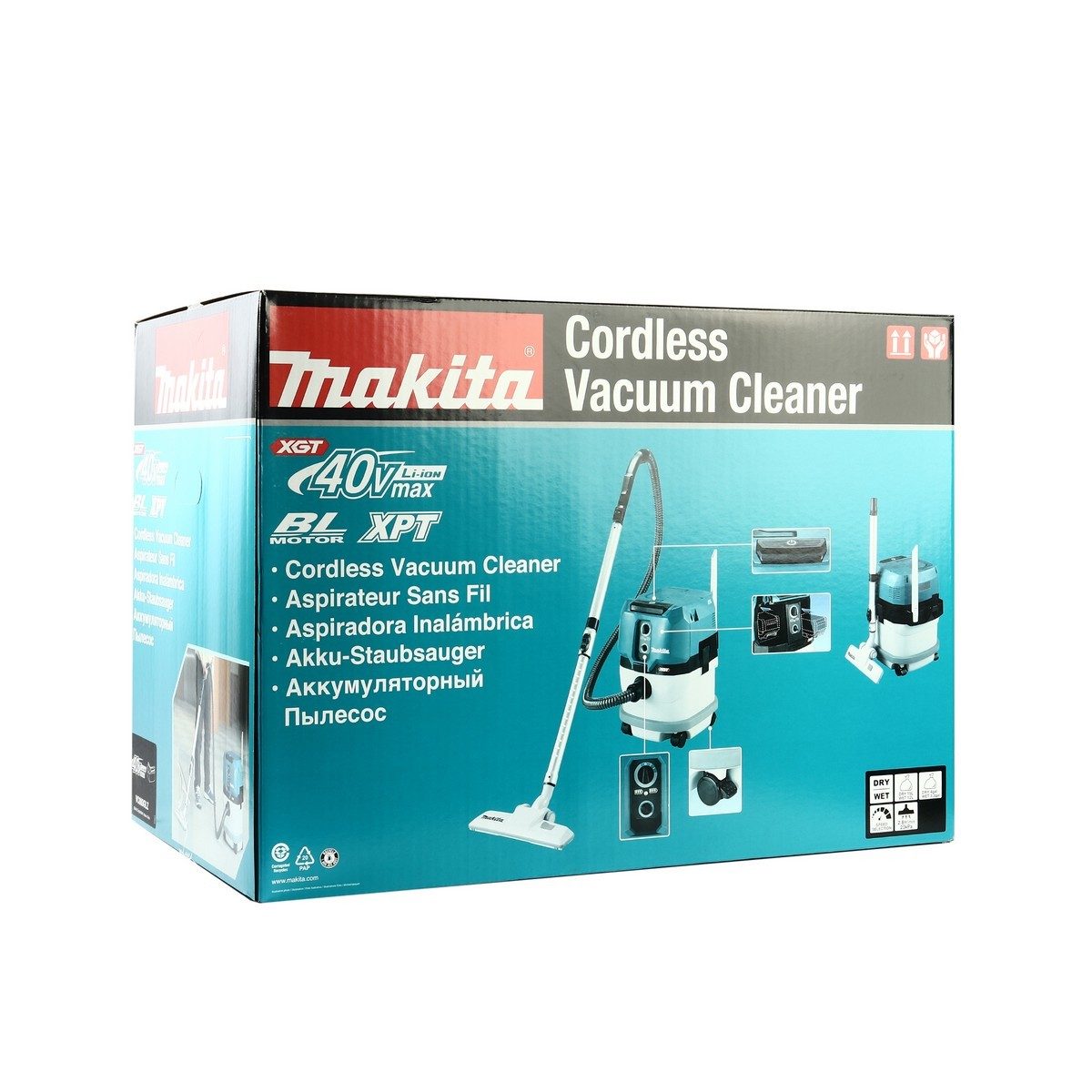 MAKITA เครื่องดูดฝุ่นน้ำ-แห้งไร้สาย 40 โวลต์ ถังเก็บฝุ่น 15 ลิตร รุ่น VC003GLZ ถังเก็บน้ำ 12 ลิตร แรงดันลมสูงสุด 23 KPA กำลังการดูด 310 วัตต