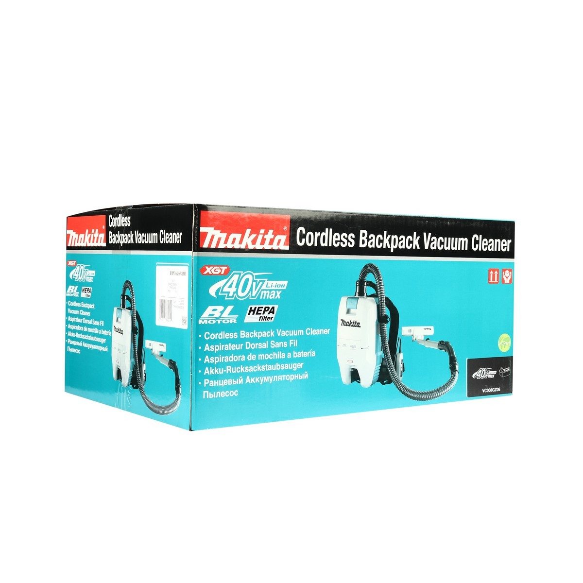 MAKITA เครื่องดูดฝุ่นสะพายไร้สาย 40 โวลต์ ถุงผ้าเก็บฝุ่น 1.5 ลิตร รุ่น VC008GZ06 แรงดันลมสูงสุด 18 KPA กำลังการดูด 180 วัตต์ ไม่รวมแบตเตอรี่