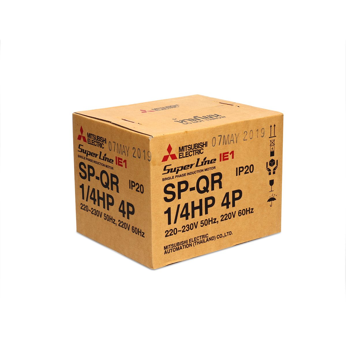 มอเตอร์ MITSUBISHI รุ่น SP-QR กำลัง 1/4 แรงม้า (0.2 กิโลวัตต์) 1 เฟส 220 โวลต์ 4 โพล 2 สาย IP20 ความเร็วรอบ 1450 RPM (รอบต่อนาที)