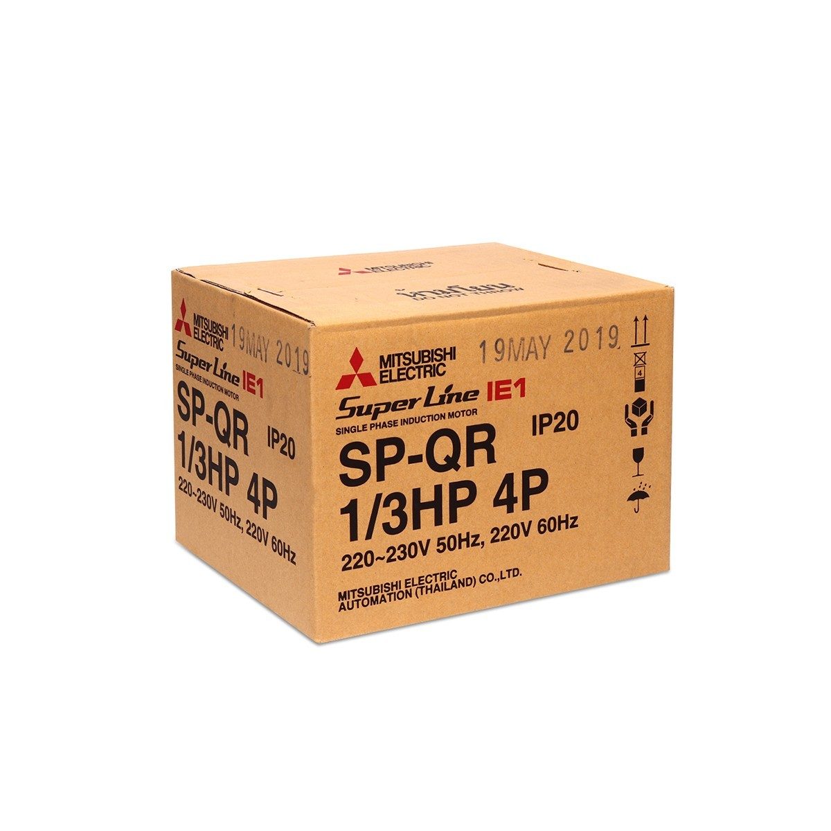 มอเตอร์ MITSUBISHI รุ่น SP-QR กำลัง 1/3 แรงม้า (0.25 กิโลวัตต์) 1 เฟส 220 โวลต์ 4 โพล 2 สาย IP20 ความเร็วรอบ 1450 RPM (รอบต่อนาที)