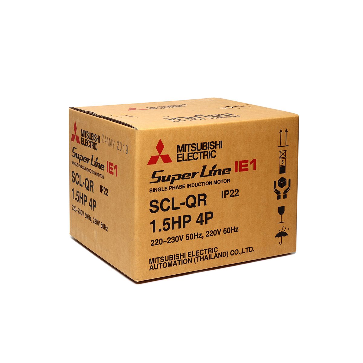 มอเตอร์ MITSUBISHI รุ่น SCL-QR กำลัง 1.5 แรงม้า (1.1 กิโลวัตต์) 1 เฟส 220 โวลต์ 4 โพล 2 สาย IP22 ความเร็วรอบ 1450 RPM (รอบต่อนาที)